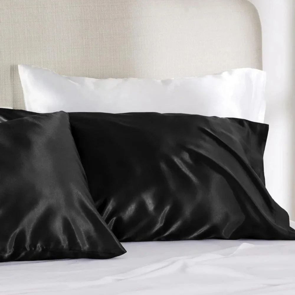 NWT Pillow Case Set Bedsure Get Cozy Black Satin 100% Microfiber Polyester Satin